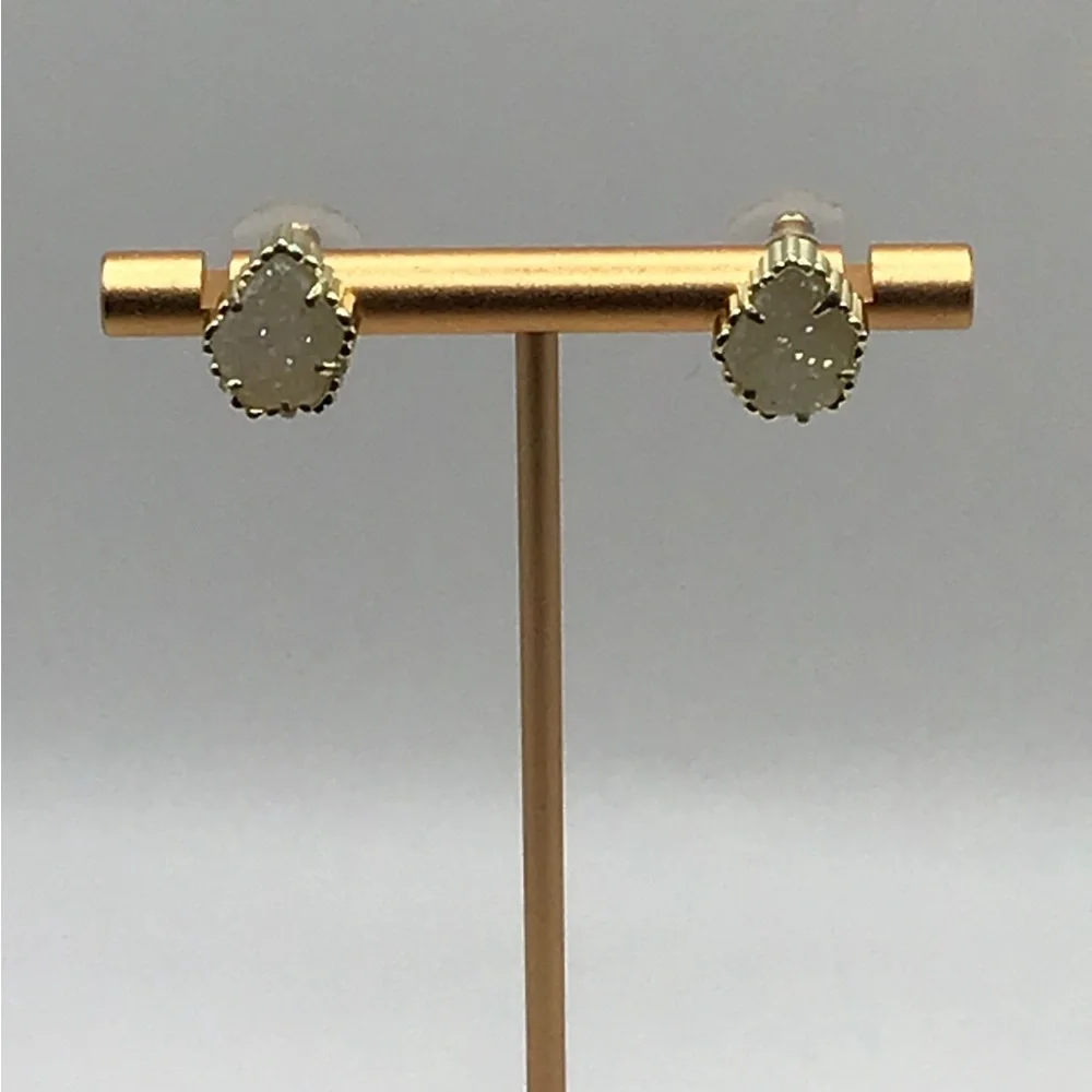 Kendra Scott White Kyocera Opal Druzy Tessa Stud Earrings Gold - Picture 5 of 12